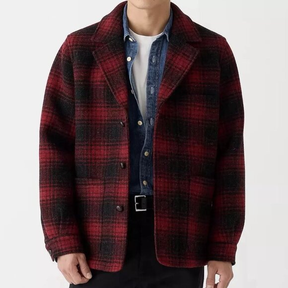 NWT $498 J Crew 100% English Wool Ludlow Red Buffalo Plaid Overcoat Medium - Picture 2 of 6